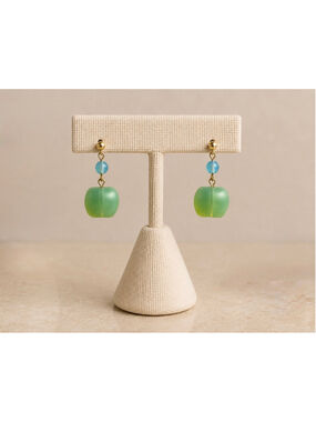 Vintage Aqua Blue & Green Lucite Beaded Drop Earrings Gold Tone Dangle